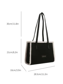 毛绒装饰字母贴片装饰方形包女士毛绒手提包，秋冬单肩包，时尚仿羔羊毛手提包，新款皮草钱包