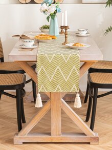 鋸齒圖案流蘇裝飾長方桌布 - 彩色 - 查看 1