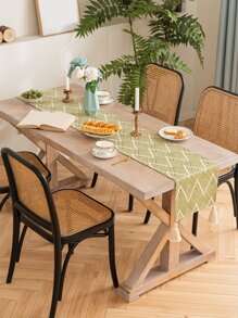 鋸齒圖案流蘇裝飾長方桌布 - 彩色 - 查看 4