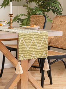 鋸齒圖案流蘇裝飾長方桌布 - 彩色 - 查看 2