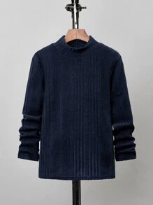 SHEIN Chicos Camiseta de cuello alto tejido de canalé - Azul Marino - Ver 1