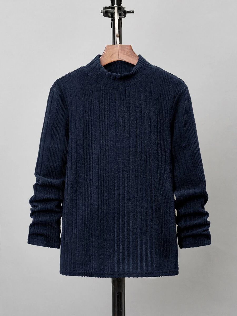 SHEIN Chicos Camiseta de cuello alto tejido de canalé - Azul Marino - Ver 1