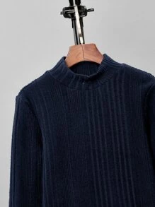 SHEIN Chicos Camiseta de cuello alto tejido de canalé - Azul Marino - Ver 3