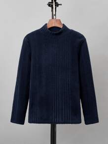 SHEIN Chicos Camiseta de cuello alto tejido de canalé - Azul Marino - Ver 4