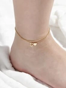 Pulsera tobillera con corazón & con diseño de letra - Amarillo Oro - Ver 1
