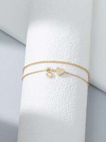 Pulsera tobillera con corazón & con diseño de letra - Amarillo Oro - Ver 2