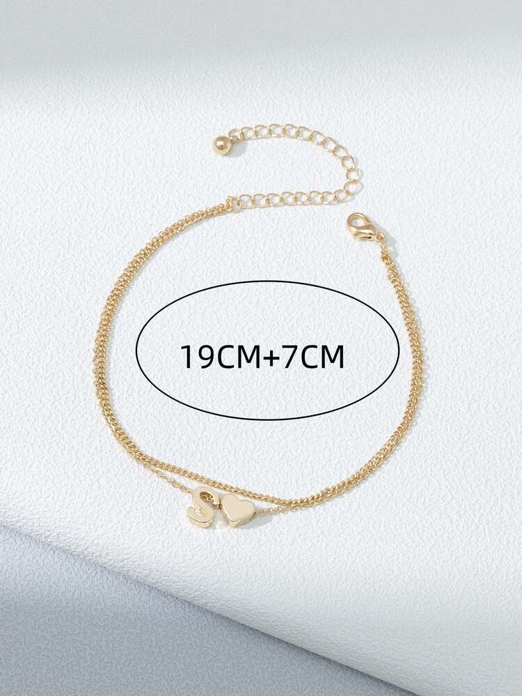 Heart & Letter Decor Anklet - Yellow Gold - View 3