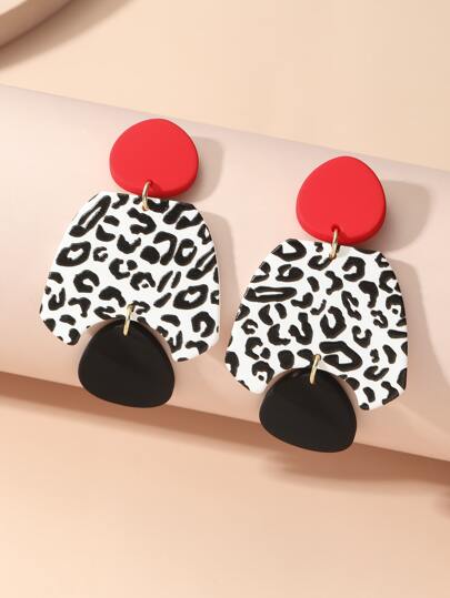 Leopard Pattern Geometric Drop Earrings