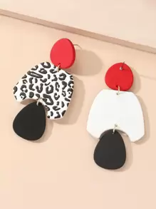 Leopard Pattern Geometric Drop Earrings - Multicolor - View 2