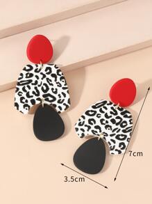 Leopard Pattern Geometric Drop Earrings - Multicolor - View 3