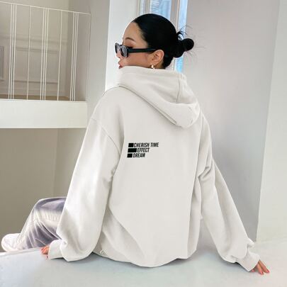 레터 그래픽 드롭 숄더 드로스트링 후드티, 가을 옷 스웨트셔츠