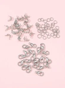 80 cái/bộ Phụ kiện cơ bản, bao gồm 20 móc cài tôm hùm hợp kim 1,2cm, 40 chiếc nhẫn đơn và 20 chiếc khóa có nắp, được sử dụng để làm đầu trang sức DIY - Bạc - Xem 1