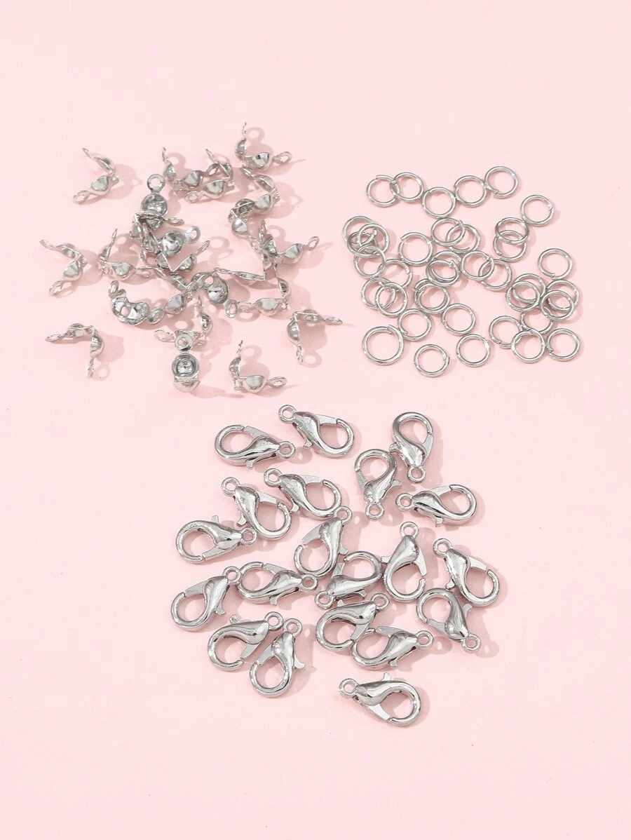 80 cái/bộ Phụ kiện cơ bản, bao gồm 20 móc cài tôm hùm hợp kim 1,2cm, 40 chiếc nhẫn đơn và 20 chiếc khóa có nắp, được sử dụng để làm đầu trang sức DIY - Bạc - Xem 1