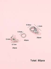 80 cái/bộ Phụ kiện cơ bản, bao gồm 20 móc cài tôm hùm hợp kim 1,2cm, 40 chiếc nhẫn đơn và 20 chiếc khóa có nắp, được sử dụng để làm đầu trang sức DIY - Bạc - Xem 3