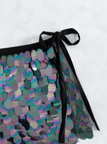 Sequin Decor Knot Side Cover Up Skirt - Multicolor - View 5