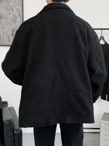 Manfinity Homme Men Drop Shoulder Teddy Jacket - Black - View 2