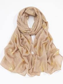 1入組女士金屬質感葉子圖案圍巾適用於日常 - 卡其色 - 查看 1