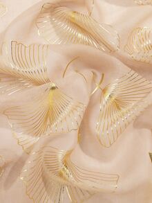 1入組女士金屬質感葉子圖案圍巾適用於日常 - 卡其色 - 查看 2