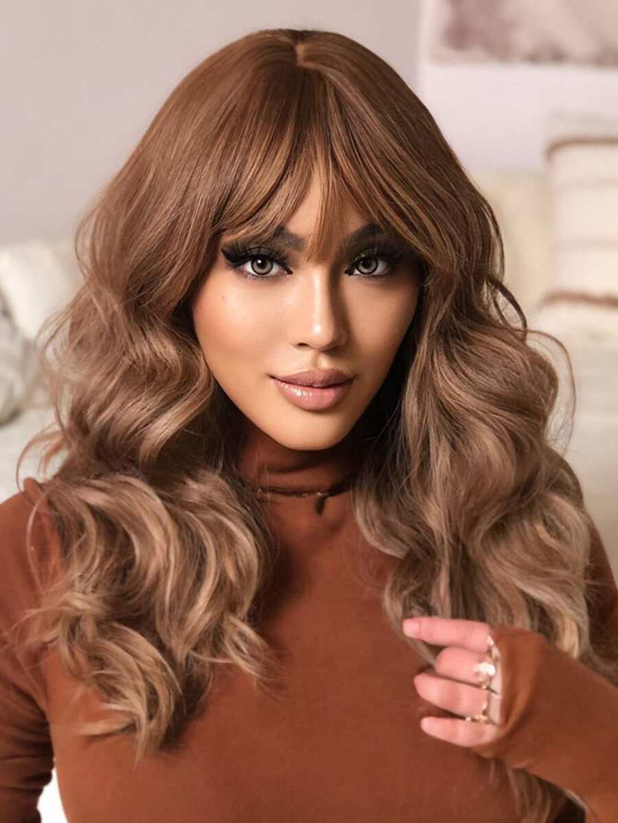 HAIRCUBE 28 英寸金棕色劉海長捲髮華麗美麗優雅時尚合成假髮女式 - 彩色 - 查看 1