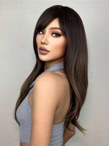 HAIRCUBE 20 英寸棕色劉海中長直發華麗美麗優雅合成假髮女式 - 彩色 - 查看 3