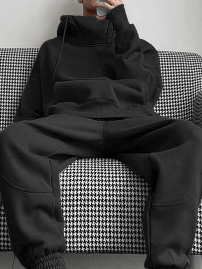 Claim Dot Men Pocket Drop Shoulder Drawstring Hoodie & Sweatpants , Fall Clothes Winter, Cozy Outfits