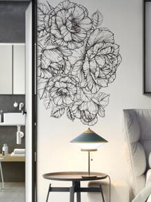 1pc PVC Wall Sticker, Modern Floral Pattern Wall Decal For Home, Stickers, Wall Decal, Vinyl Decal For Home Decorations, Spring Decoration Items Refresh Your Home, Festival Decoration Stickers Gifts Birthday Graduation - Black - View 1