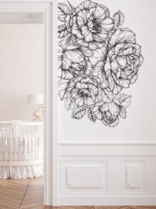 1pc PVC Wall Sticker, Modern Floral Pattern Wall Decal For Home, Stickers, Wall Decal, Vinyl Decal For Home Decorations, Spring Decoration Items Refresh Your Home, Festival Decoration Stickers Gifts Birthday Graduation - Black - View 4