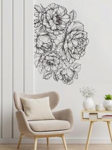 1pc PVC Wall Sticker, Modern Floral Pattern Wall Decal For Home, Stickers, Wall Decal, Vinyl Decal For Home Decorations, Spring Decoration Items Refresh Your Home, Festival Decoration Stickers Gifts Birthday Graduation - Black - View 3