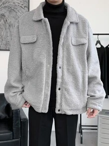 Manfinity Hypemode Hombres Cazadora teddy con diseño de solapa - Gris Claro - Ver 1