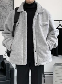 Manfinity Hypemode Hombres Cazadora teddy con diseño de solapa - Gris Claro - Ver 5