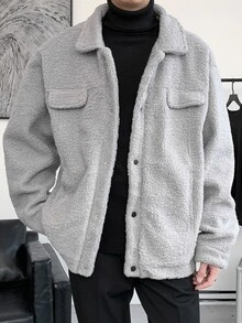 Manfinity Hypemode Hombres Cazadora teddy con diseño de solapa - Gris Claro - Ver 6