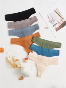 7 条装纯色罗纹性感内裤 - 彩色 - 查看 1