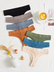 7 条装纯色罗纹性感内裤 - 彩色 - 查看 2