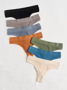 7 条装纯色罗纹性感内裤 - 彩色 - 查看 4