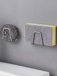 1 pieza Soporte de esponja sin taladrar, estante de pared para esponja, rejilla de acero inoxidable para el fregadero - Plateado - Ver 2