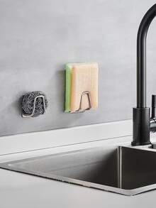 1 pieza Soporte de esponja sin taladrar, estante de pared para esponja, rejilla de acero inoxidable para el fregadero - Plateado - Ver 5