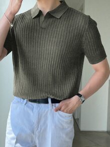 DAZY Hombres Top tejido de canalé - Verde militar - Ver 3