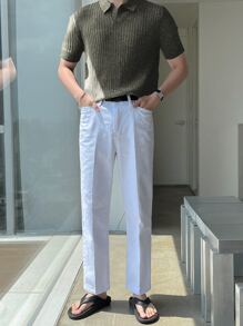 DAZY Hombres Top tejido de canalé - Verde militar - Ver 4