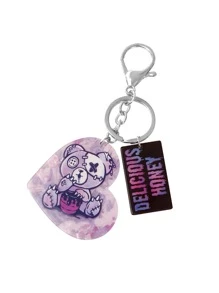 ROMWE Kawaii Cartoon Bear Pattern Heart Charm Keychain - Silver - View 3