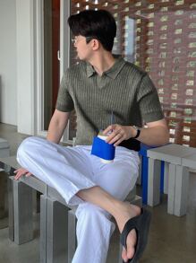 DAZY Hombres Top tejido de canalé - Verde militar - Ver 5