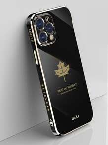 1pc Maple Leaf Electroplating Shockproof Phone Case Compatible With Apple And Phones Compatible With Galaxy A52, 11, 13,International Version, Not The Domestic Version - Black - View 1
