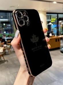 1pc Maple Leaf Electroplating Shockproof Phone Case Compatible With Apple And Phones Compatible With Galaxy A52, 11, 13,International Version, Not The Domestic Version - Black - View 2