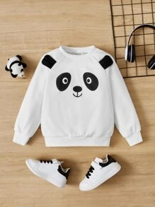 SHEIN Toddler Boys Panda Print 3D Ear Design Raglan Sleeve Sweatshirt - White - View 1