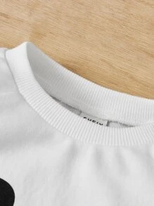 SHEIN Toddler Boys Panda Print 3D Ear Design Raglan Sleeve Sweatshirt - White - View 3