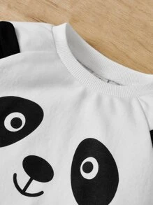SHEIN Toddler Boys Panda Print 3D Ear Design Raglan Sleeve Sweatshirt - White - View 4