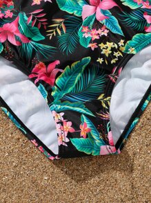 青少年女孩热带印花比基尼套装和沙滩裙夏日海滩 - 彩色 - 查看 4