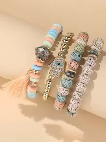 Cái/bộ Kim Cương Giả Bàn Tay Hamsa & Tua Rua Trang Trí Viền Lòng Bàn Tay Mắt Mặt Dây Chuyền Nhiều Lớp Vòng Tay - Nhiều màu - Xem 2
