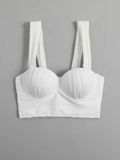 Swim Chiccia Áo Tops Bikini Nữ Cắt ra Xù màu trơn