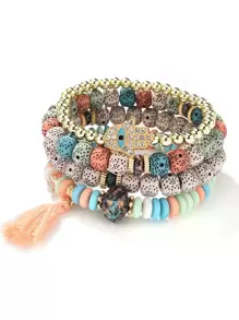 Cái/bộ Kim Cương Giả Bàn Tay Hamsa & Tua Rua Trang Trí Viền Lòng Bàn Tay Mắt Mặt Dây Chuyền Nhiều Lớp Vòng Tay - Nhiều màu - Xem 4