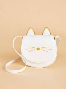 1入白色PU材質可愛貓咪翻蓋肩背包，適合日常使用 - 白色 - 查看 2